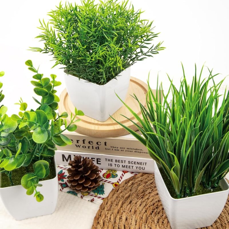 Woltoy 4 Piezas Plantas Artificiales, Planta Artificial de Interior, Plantas Falsas de Plástico, Pequeñas Planta Verde Falsa en Maceta para Oficina Baño Dormitorio Decoración del Hogar - Imagen 5