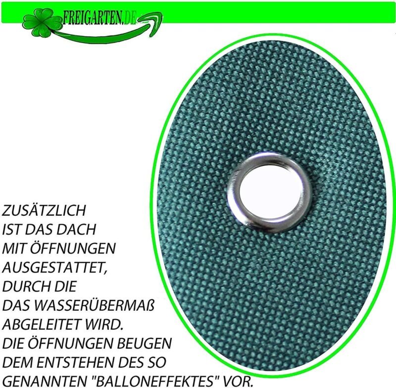 freigarten.de Techo de repuesto para cenador de 3 x 3 m, resistente al agua. Material: PVC suave de Panamá de 370 g/m², extrafuerte, modelo 2 (verde) - Imagen 4