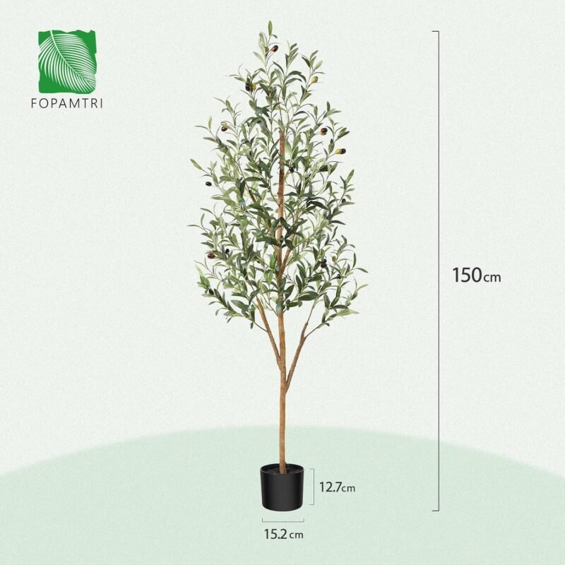 Fopamtri Olivo Artificial Grande 150cm Plantas Artificiales Decorativas con Troncos Naturales, Olivo Planta Artificial para Decoración de Hogar Oficina Dormitorio Balcón (1 Pieza) - Imagen 6
