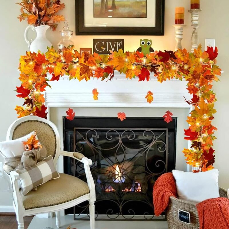 Hywean Homd 2 Piezas de Hojas de Arce Artificiales, Hojas Artificiales Colgantes, Plantas Artificiales Colgantes para Halloween, Decoración de Paredes Interiores y Exteriores, 175cm - Imagen 5
