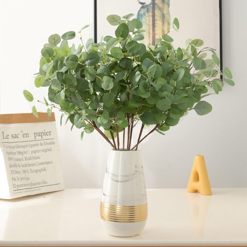 HNVNER 6 Manojos de Eucalipto Artificial Ramas Eucalipto Verdes 60cm Hojas de Eucalipto Artificiales para Decoración De Fiestas, Bodas, Jardín, Hogar, Oficina,Arreglos Florales - Imagen 2