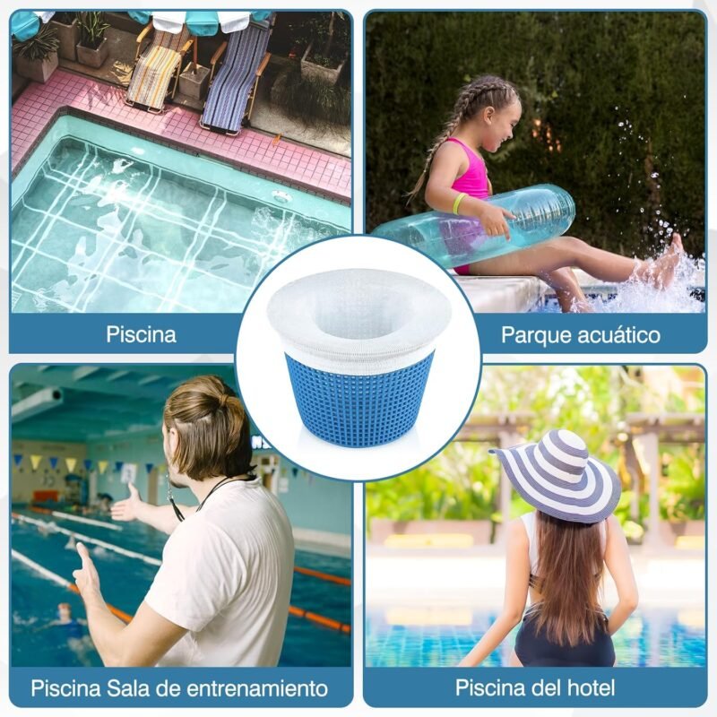 ZOCONE 40PCS Blanco Calcetines Skimmer Piscina Filtro Reutilizables Calcetines Skimmer Universal con Papel de Prueba de PH Calcetines para Cesta Piscina Bolsas para Filtros para Capturar Hojas Cabello - Imagen 7