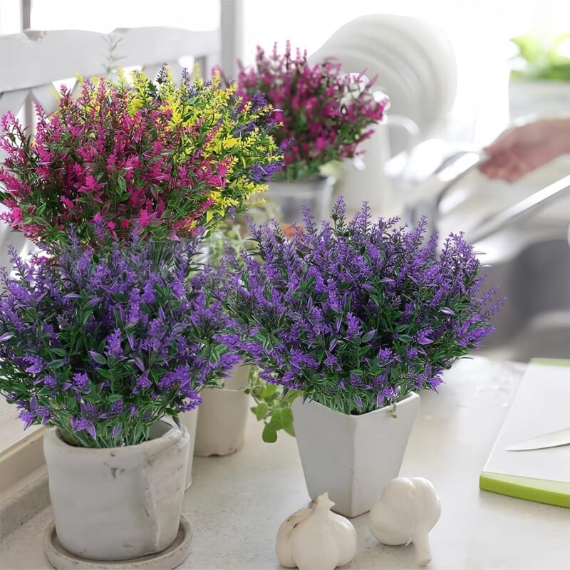 12 Ramos de Flores Artificiales Plantas para Exteriores de Balcón Resistentes a la Intemperie para Exteriores Adecuadas para Balcones Interiores y Exteriores, Caja de Balcón de Jardín(Púrpura) - Imagen 6