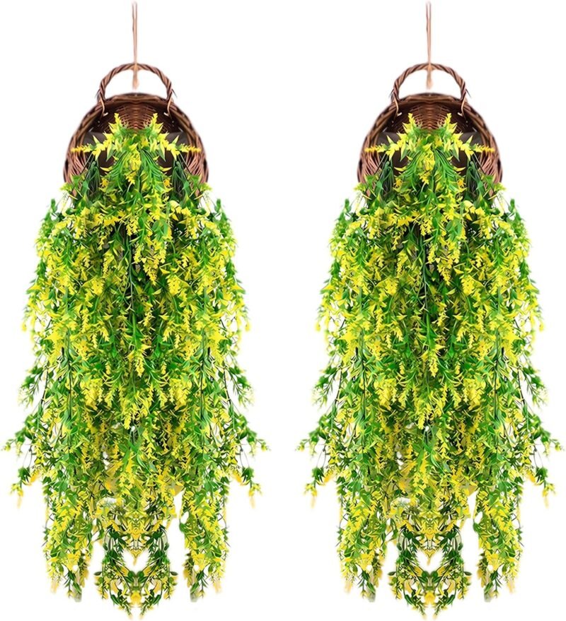 2 Piezas de Planta Artificial Colgante Plantas Artificiales Exterior Enredaderas Artificiales Decorativas Adecuadas para DecoracióN de Paredes Interiores y Exteriores en Jardines DoméSticos