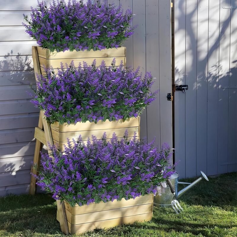 12 Ramos de Flores Artificiales Plantas para Exteriores de Balcón Resistentes a la Intemperie para Exteriores Adecuadas para Balcones Interiores y Exteriores, Caja de Balcón de Jardín(Púrpura) - Imagen 4