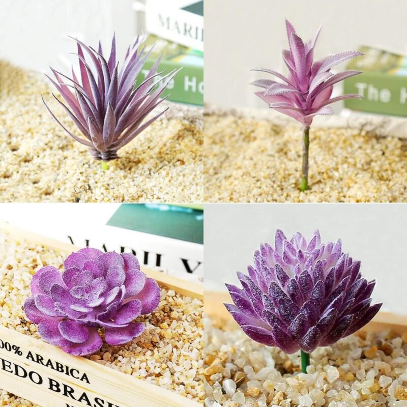 Woohome Suculentas Plantas Artificiales, 15 Pz Morado Suculentas Artificiales Plantas Decorativas Artificiales Surtidas Suculentas para Hogar, Jardín, Interior - Imagen 6