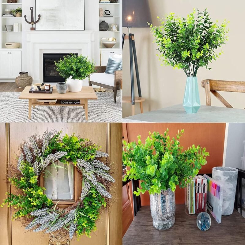 Hierba Artificial, 5 Paquetes, al Aire Libre, Resistente a los Rayos UV, Plantas Artificiales para Exteriores, Flores Artificiales para balcón, Verde eucalipto, Hierba Artificial, decoración al Aire - Imagen 2
