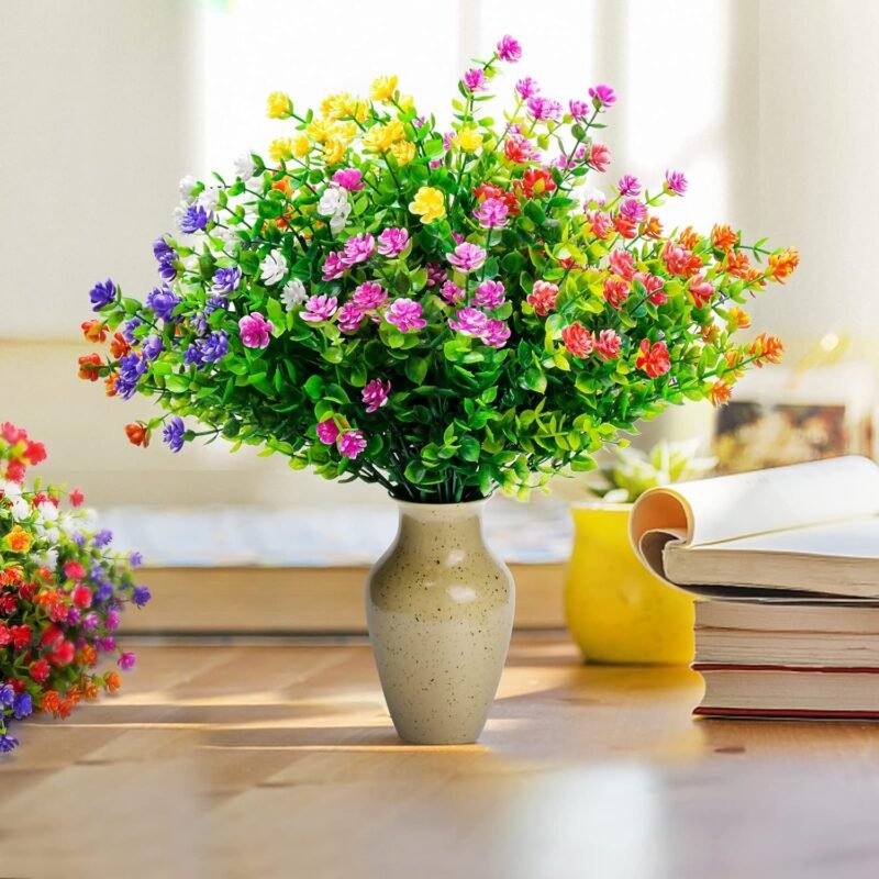 Elecoutek 12 Paquetes Flores Artificiales Exterior y Interior, Flor Falsas Resistentes UV Plantas Artificiales Decoracion Flores de Plastico para Cesta Colgante, Jarron, Jardín, Ventana - Imagen 6