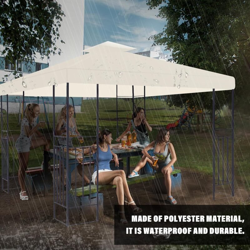 MaxEarn Cubierta de repuesto para toldo, cubierta impermeable de 3 x 3 m, cubierta impermeable de doble piso, cubierta de cenador de jardín al aire libre, techo de tienda de campaña contra rayos UV, - Imagen 7