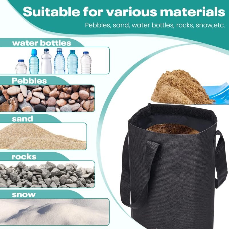 BROSYDA Juego de 4 Sacos de Arena Resistentes de Grado Industrial 600D para Patas de cenador, Revestimiento de PVC en el Interior, Bolsas de Arena para Cualquier Tienda de campaña emergente, toldo al - Imagen 5