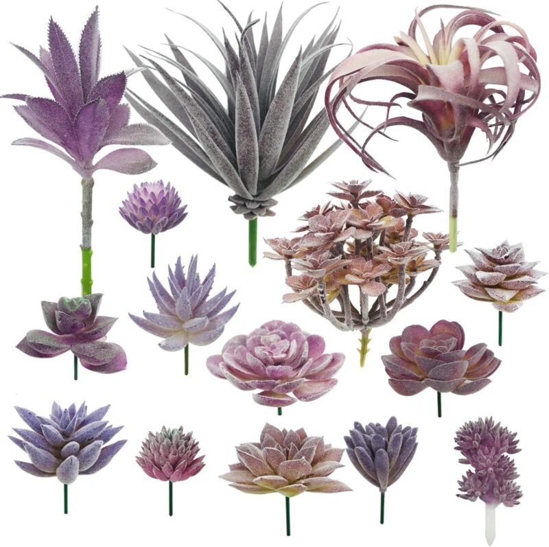 Woohome Suculentas Plantas Artificiales, 15 Pz Morado Suculentas Artificiales Plantas Decorativas Artificiales Surtidas Suculentas para Hogar, Jardín, Interior