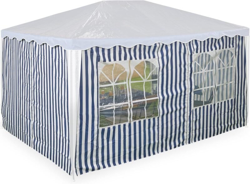 Relaxdays Laterales Carpa 3x4m, Set de 3, Impermeables, Cerramientos con Cierre de Contacto, Poliéster, Azul y Blanco, 200 x 400 x 0.1 cm