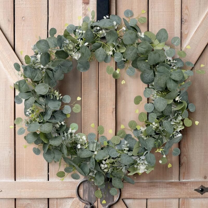 SOMYTING 2pcs Guirnaldas Artificiales de Eucalipto con Hojas de Sauce Hojas Verdes Guirnalda de Flores Blancas Planta Artificial para Decoración de Fondo Boda Camino de Mesa Central - Imagen 4