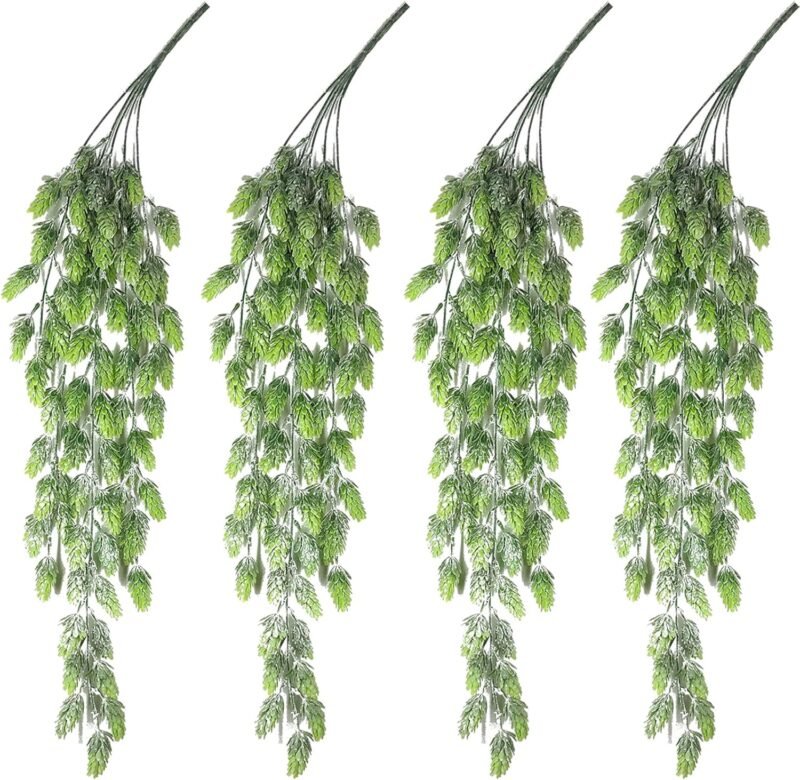 AIVORIUY 4pcs Vid de Lúpulo Artificial Flor Guirnalda de Flores, Verde Plantas Hiedras Artificial Decoracion Planta Colgantes para Exterior Interior Pared Arco de Boda Colgar en la Pared Planta Falsa