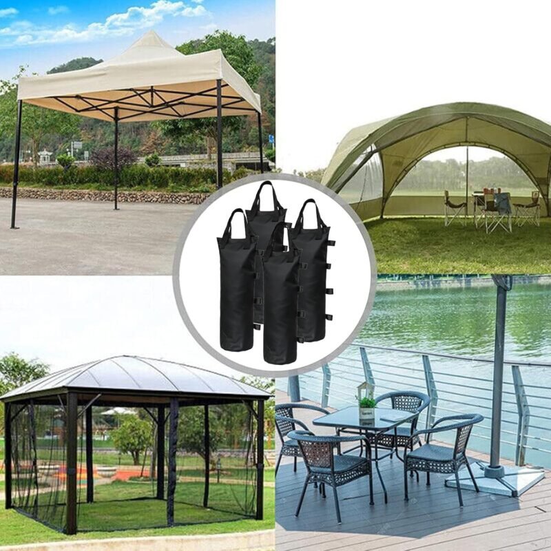 HOMURY Juego de 4 sacos de arena para cenador, patas dobles cosidas, bolsa de arena 600D Oxford, peso para cenadores, carpas de jardín, piedras, rellenables con arena - Imagen 7