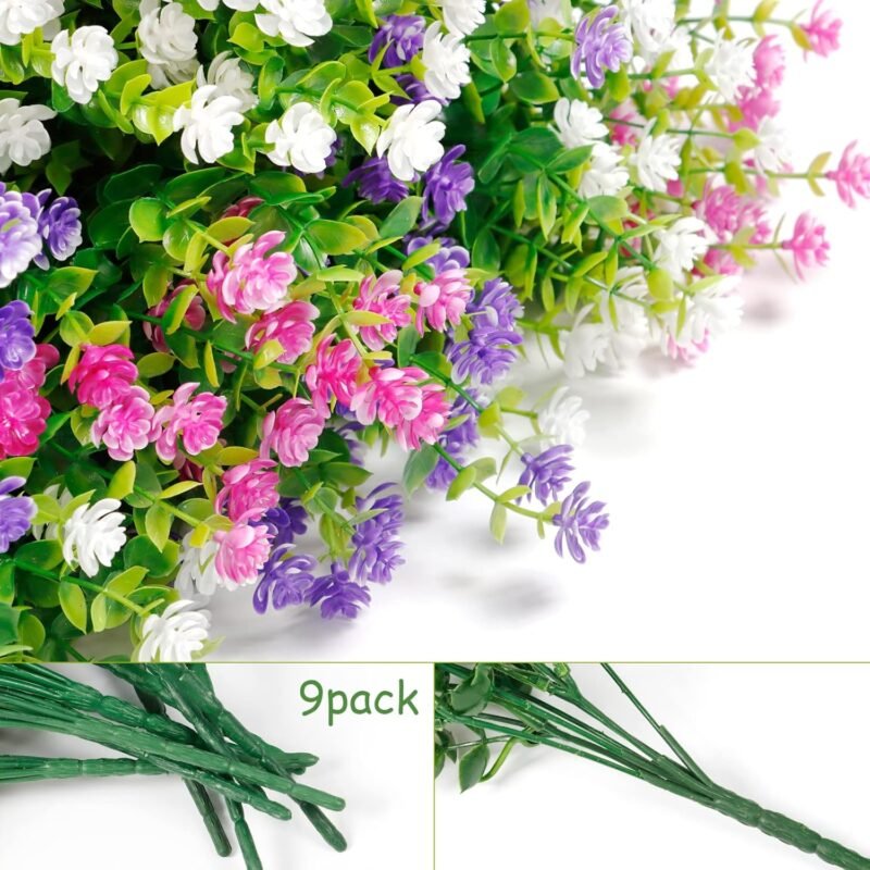 SOMYTING 9 Paquetes de Flores Artificiales para balcón Flores Artificiales Resistentes a los Rayos UV arbustos Verdes Plantas Artificiales eucalipto decoración para Interiores jardín Exteriores - Imagen 8