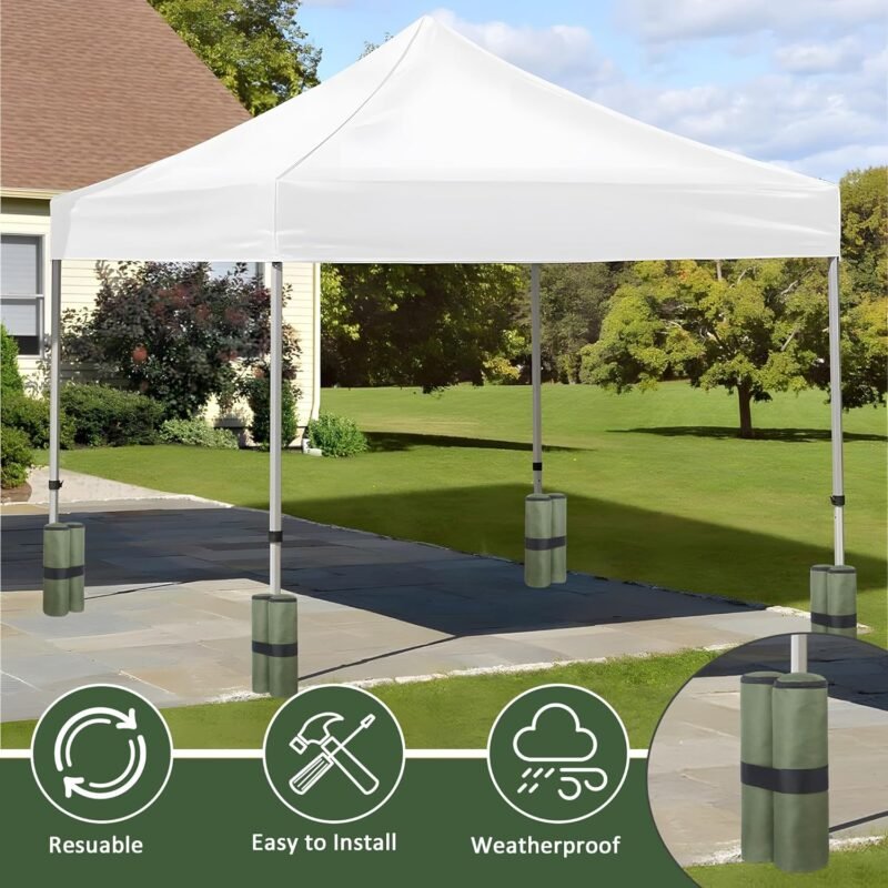 Pesas para bolsas de arena para cenador, paquete de 4 pesas de arena para cenador, pesas para muebles de jardín, bolsa de arena con cremallera superior de doble pierna (4, verde) - Imagen 5