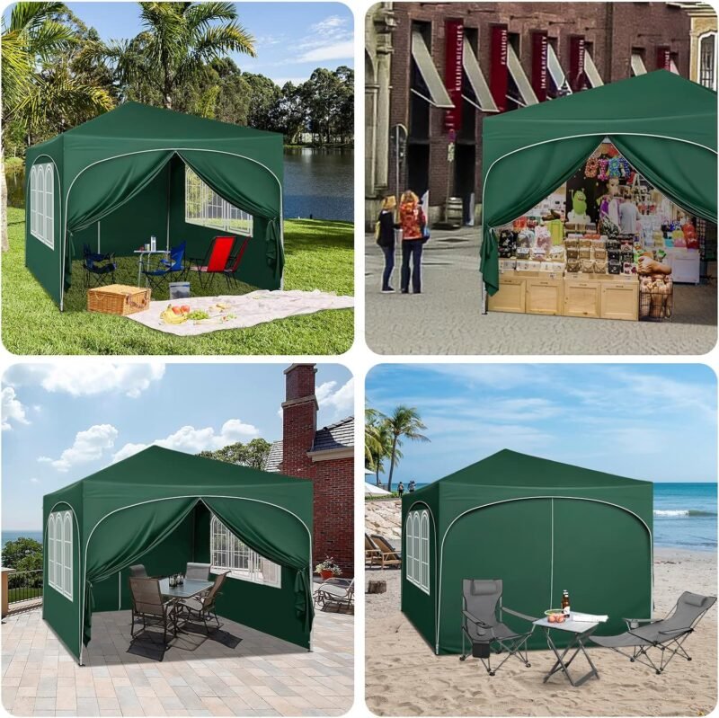 WOLTU Pabellón de Jardín Cenador Plegable Pérgola con Techo Carpa para Exteriores de Tela Oxford, 3x3 m, con Paredes Laterales Altura Ajustable para Camping y Playa,Verde - Imagen 3