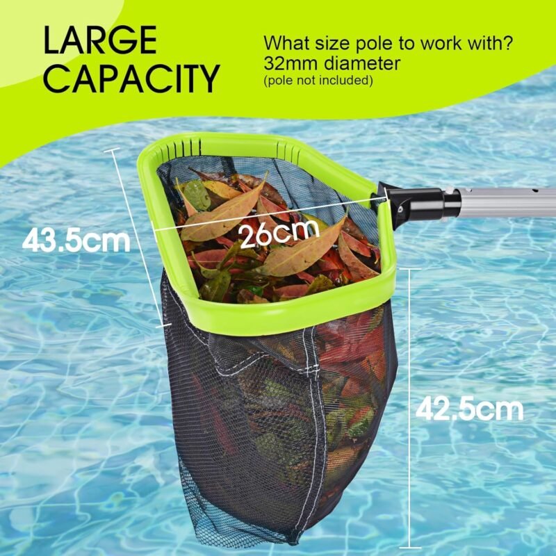 WELDUN Red para piscina, red recogehojas para piscina con bolsa profunda de doble capa, marco de aluminio resistente, red de rastrillo para hojas con malla fina, verde (sin vara) - Imagen 4