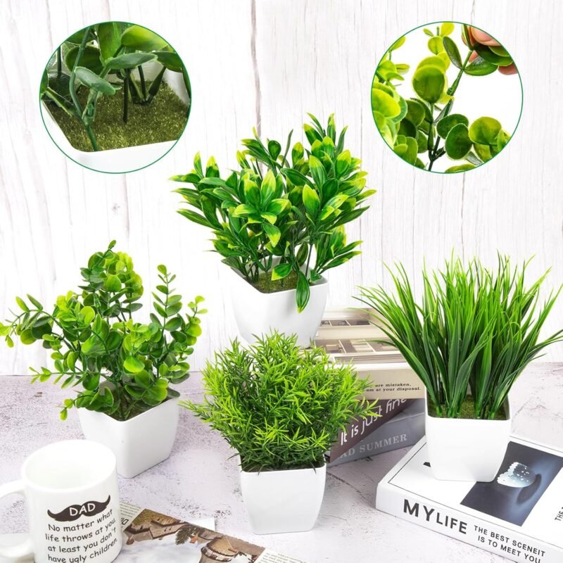Woltoy 4 Piezas Plantas Artificiales, Planta Artificial de Interior, Plantas Falsas de Plástico, Pequeñas Planta Verde Falsa en Maceta para Oficina Baño Dormitorio Decoración del Hogar - Imagen 4