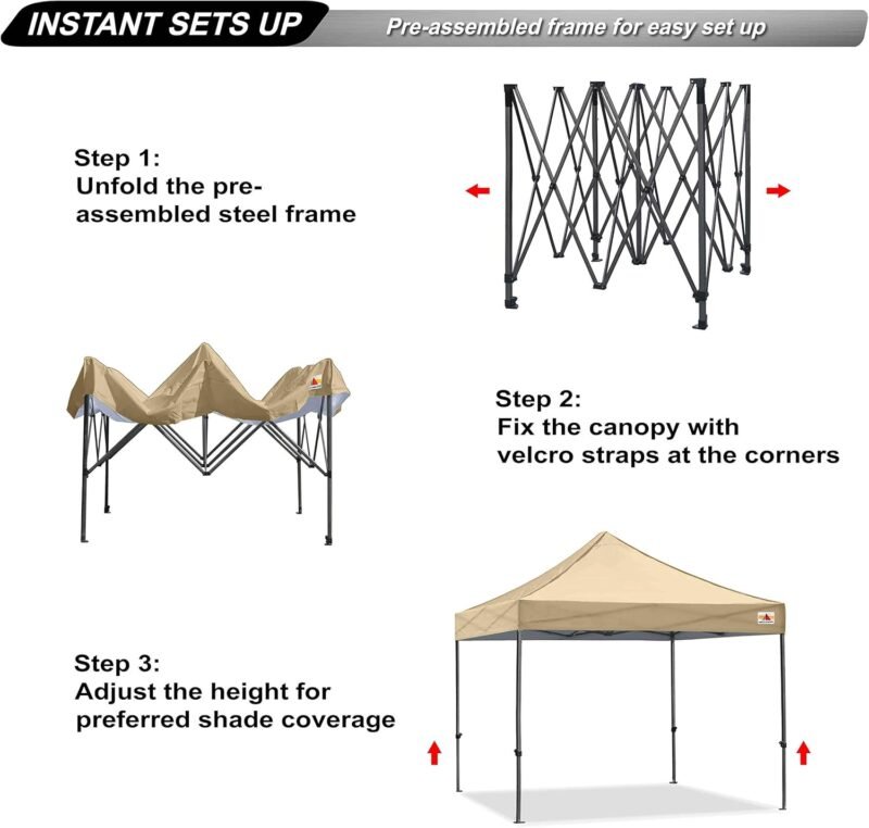 ABCCANOPY - Cenador Plegable para Patio (2,5 x 2,5 cm, Totalmente Impermeable, Resistente al Agua),Beige - Imagen 2