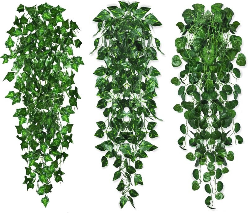 ROLLWAY 3 Piezas Plantas Colgantes Artificiales de Hiedra Falsa, 96/100 CM Plantas Artificiales Colgantes Enredadera, Plants de Potos Artificial, para Boda Jardín Balcón Pared Hogar (Tipo-B) (Tipo-B)