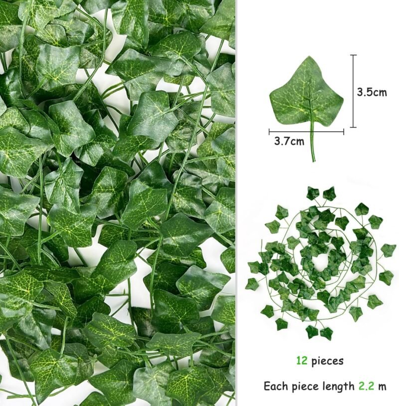 Nutabevr Enredaderas Artificiales(12 Piezas*2.2m),Longitud Decorativa Total de 26.4 Metros de Hiedra Artificial, Plantas Falsas Decorativas para Cocina, Boda, balcón, Oficina, jardín y Fiesta - Imagen 5