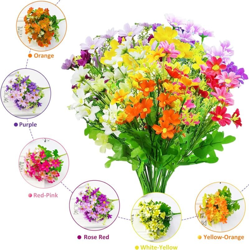 OWLKELA Margaritas Artificiales, 6 Racimos de 6 Plantas de Flores Artificiales Exterior, Flores Artificiales Decoracion, Margaritas Artificiales para Jardines y Tumbas - Imagen 3