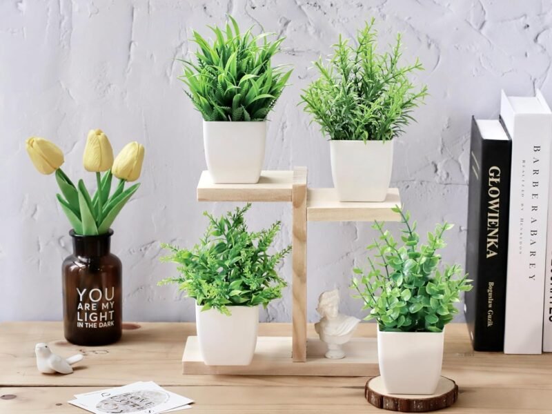 Bafenli 4 Piezas Mini Plantas Artificiales Verde Plástico Plantas Falsas con Macetas para Mesa de Despacho Baño Hogar Decoración - Imagen 3