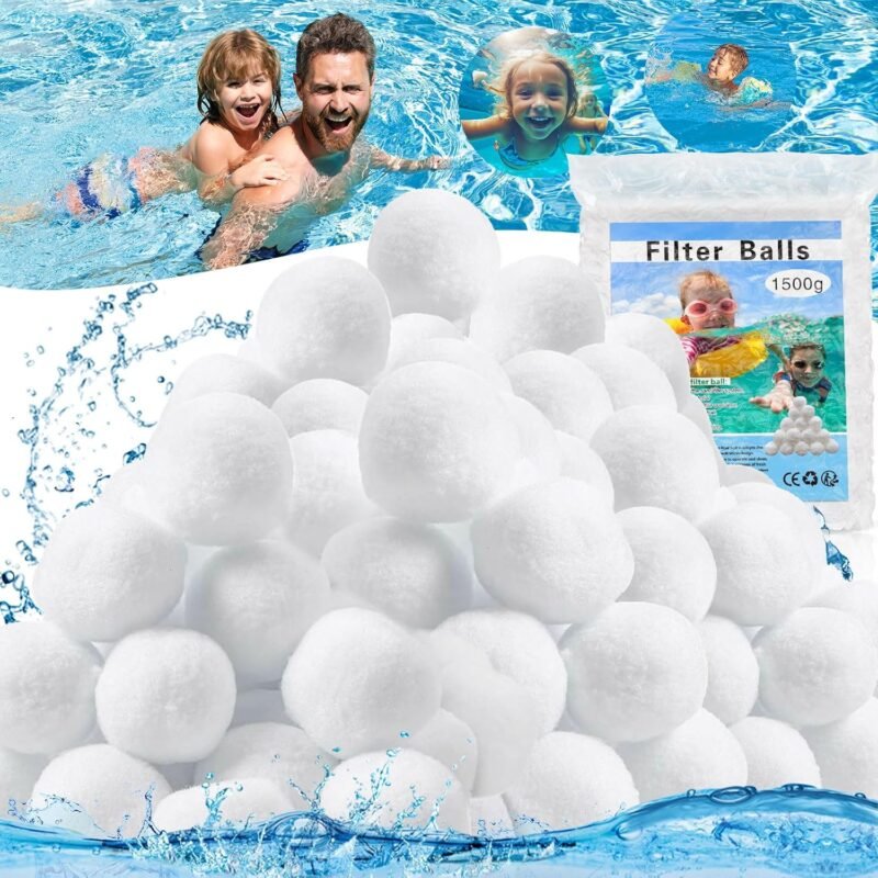 MOYKSRR Bolas Filtro Piscina, 1500g Bola de Filtro de Piscina, Bolas Depuradora Piscina para Sistemas de Filtro de Arena, Reemplaza 54kg Arena de Filtro, Limpiador de Piscinas Sistema de Filtro