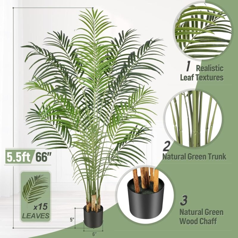 Keeplush Planta Artificial Areca Palmera Grande 170 cm Arbol Artificial Interior y Exterior Plantas Artificiales Decorativas Salon Dormitorio Balcón Decoracion Hogar Moderno (1 Pack) - Imagen 9