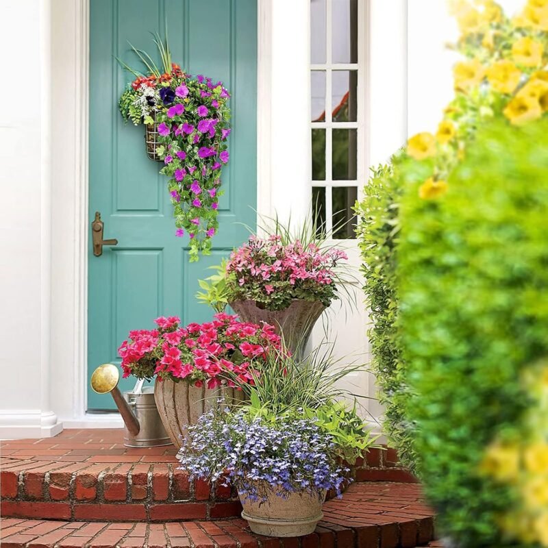 NIBESSER Flores Colgantes Artificiales Decoracion 2 Piezas Gloria de La Mañana Artificiales Decorativas 90 cm Plantas Artificiales Exterior para Pared Jardín Balcón Patio Boda, Fucsia Morado - Imagen 9