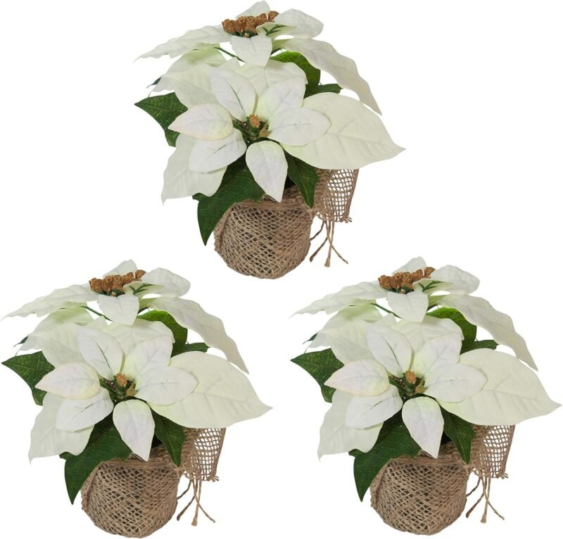 Bambelaa! 3 Piezas Estrella de Flores Navidad Artificiales Flor Pascua Artificial Ramo de Flores Navideñas Artificiales Poinsettia para Fiesta Hogar de Año Nuevo (Blanco)