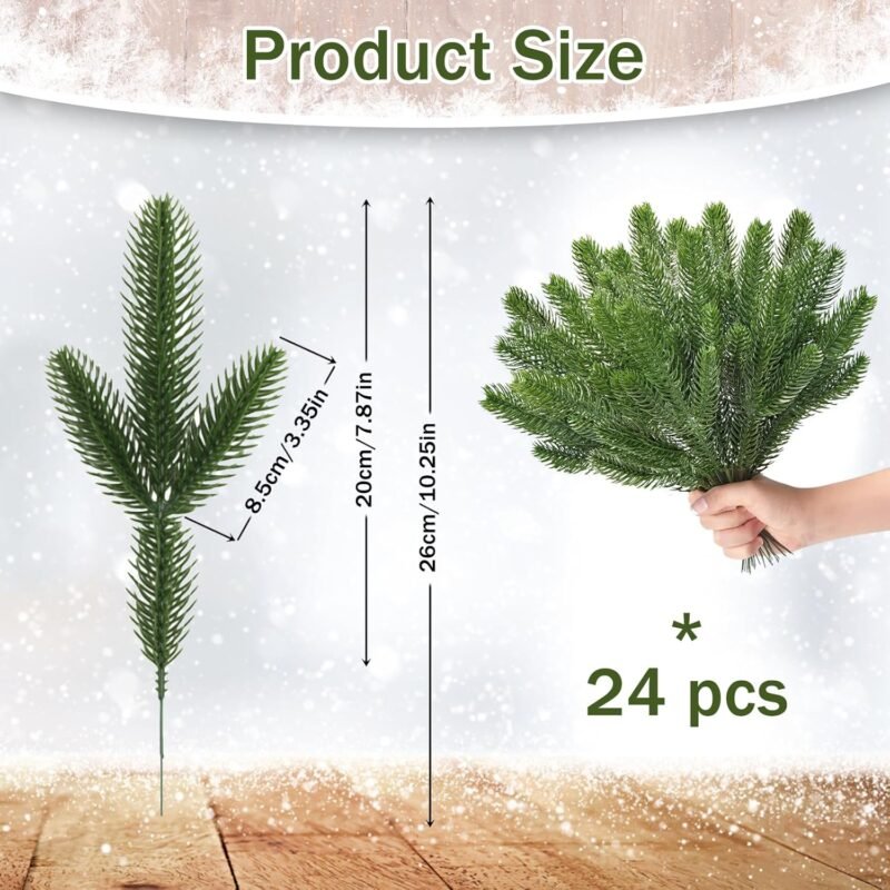 24 Pcs Falsas Verdes Agujas De Pino Guirnaldas Agujas De Pino De Plantas Verdes De Imitación Ramas De Pino De Plástico Ramas De Abeto Artificiales Naturales para Navidad Decoración del Hogar (Verde) - Imagen 3