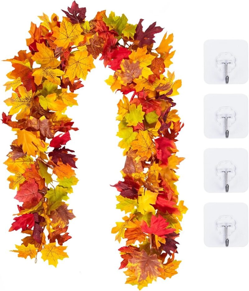 Hywean Homd 2 Piezas de Hojas de Arce Artificiales, Hojas Artificiales Colgantes, Plantas Artificiales Colgantes para Halloween, Decoración de Paredes Interiores y Exteriores, 175cm