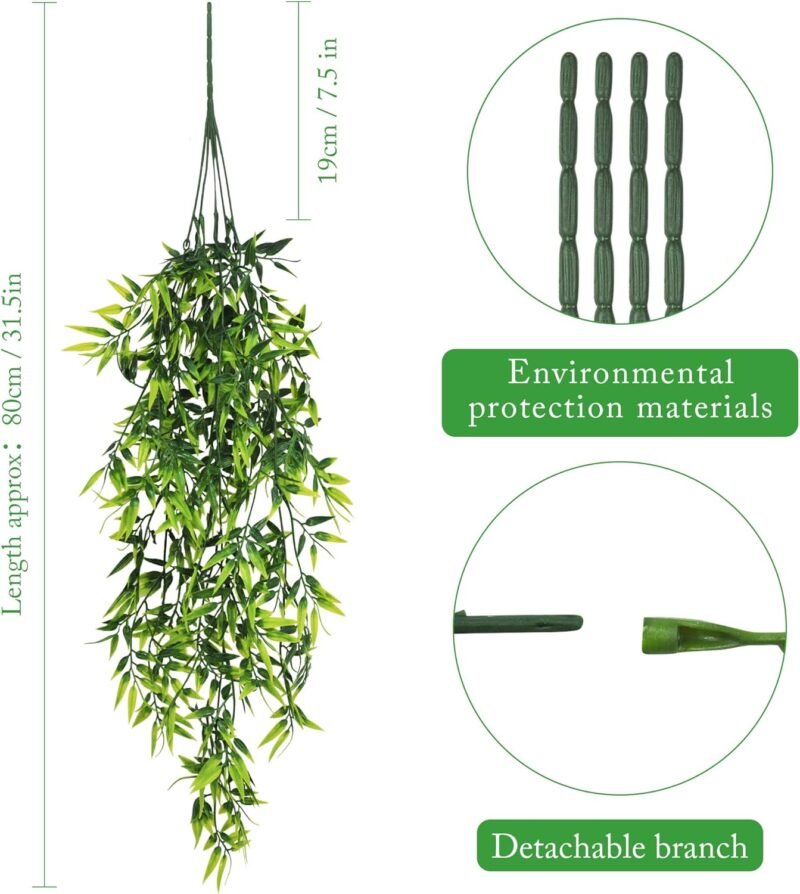 YMIFEEY 4Pcs 82cm Plantas Artificiales Colgantes Hoja de Bambú Plantas Artificiales Decorativas Plantas Falsas de Plástico Planta Colgante Artificiales para Decoración Exterior Interior Pared Boda - Imagen 2