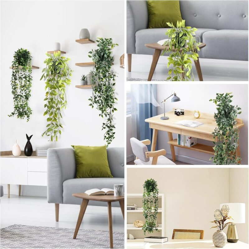 MXTIMWAN 3 Piezas Plantas Artificiales Colgantes, Plantas Colgantes Artificiales con Maceta, Plantas Falsas Mandala en Maceta para Oficina, Jardín, Sala de Estar y Decoración de La Pared - Imagen 7