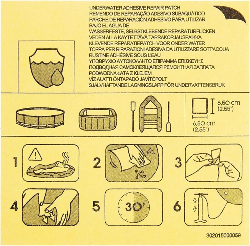 Bestway – Parches de reparación para Piscinas Desmontables, hinchables y Metal Frame. Reparación bajo el Agua. No es Necesario vaciar la Piscina. Resistentes. Paquete 10 Parches Cuadrados de 6,5 cm. - Imagen 2