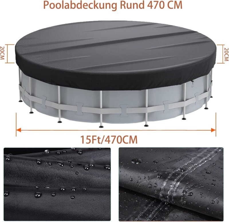 Cubre Piscinas Redondas 460, Cubierta De BañEra De Hidromasaje Y Cobertura Piscina, Lona Cubre Piscina Resistente Al Agua A Prueba De Polvo con CordóN Y Clavos De Tierra Cubiertas para Piscinas - Imagen 2