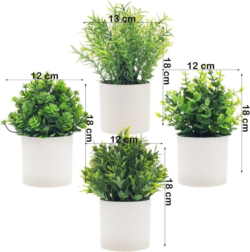 Quancru 4 Piezas Planta Artificial en Maceta Eucalipto Falso Romero Helechos Flocked Greenery Flor Decoración para el hogar Bonsai DIY Oficina Mesa - Imagen 2