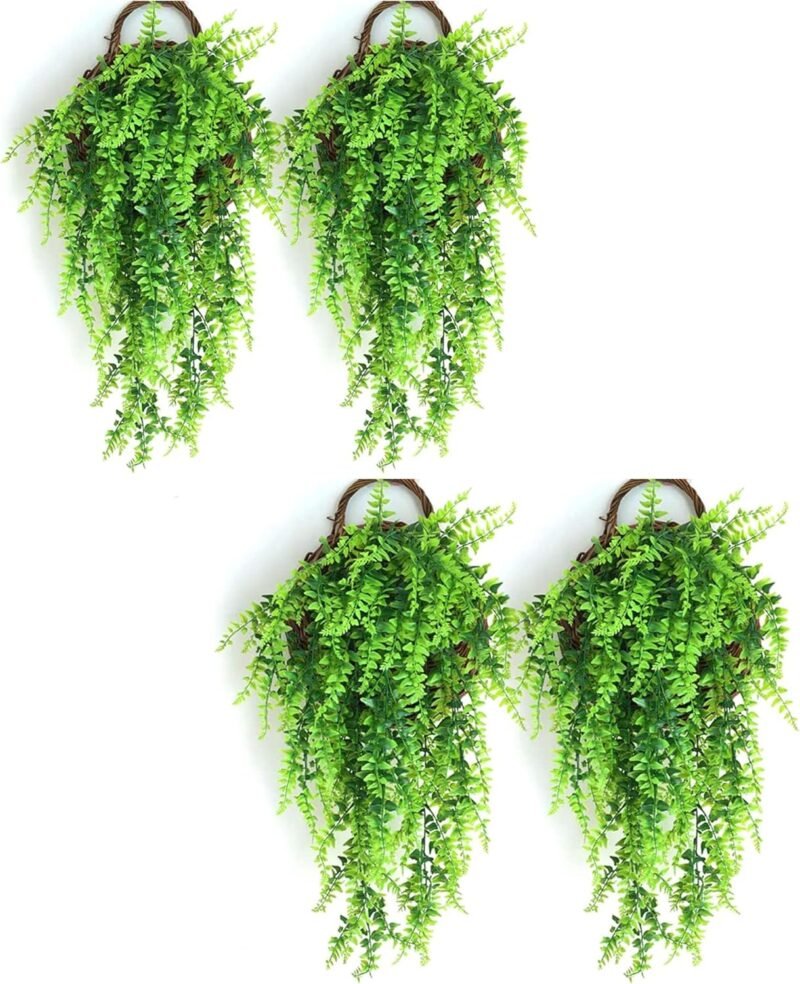 JustYit 4 Plantas Colgantes Artificiales Verdes de plástico Plantas Falsas de Hiedra, Plantas Artificiales para Colgar en la Pared, Interior, Exterior, jardín, Boda, decoración de Pared