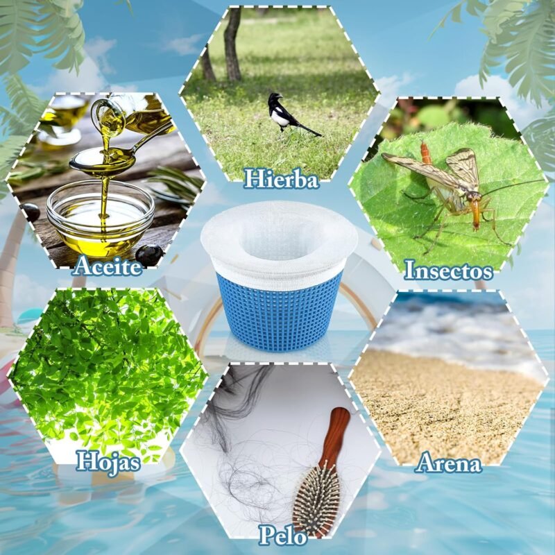 ZOCONE 40PCS Blanco Calcetines Skimmer Piscina Filtro Reutilizables Calcetines Skimmer Universal con Papel de Prueba de PH Calcetines para Cesta Piscina Bolsas para Filtros para Capturar Hojas Cabello - Imagen 4