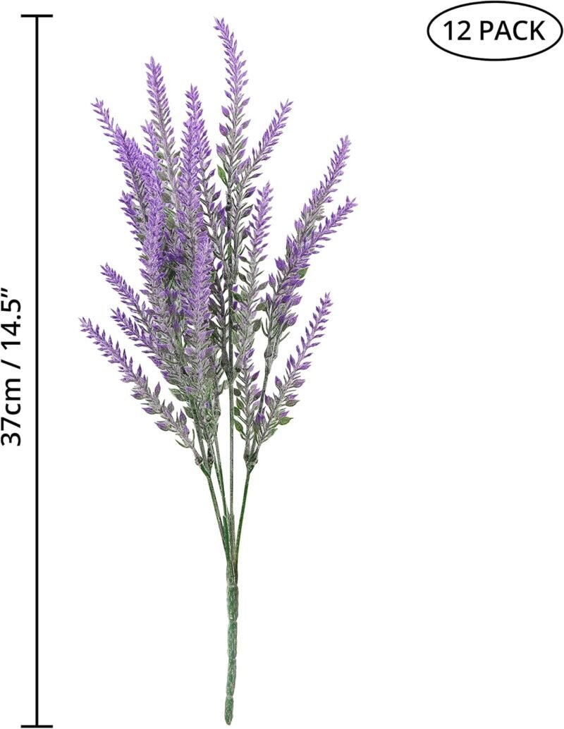 BELLE VOUS Pack de 12 Ramos de Lavanda Flores Artificiales Planta Lavanda Falsa Plástico Resistente UV para Decorar en Interiores y Exteriores para el Hogar, Jardín, Ramo de Boda, Decorar Ventana - Imagen 2