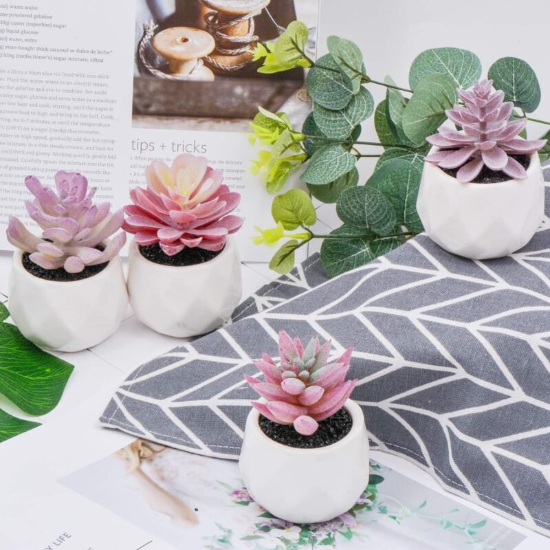 Zalava Plantas Artificiales Decorativas, 4Pcs Plantas Suculentas Pequeñas en Maceta para Hogar, Oficina, Baño, Cocina, Interior y Exterior - Imagen 2