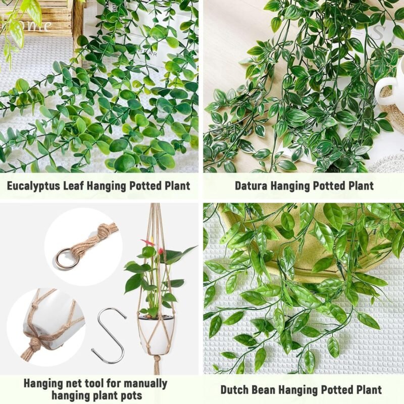 Planta Artificial Colgantes con Macetas, 3 Piezas Planta Colgante Artificial, Planta Artificial Libre de Mantenimiento Plástico Planta Falsa Moderna Salón Balcón Dormitorio Habitación Mesa Deco - Imagen 3