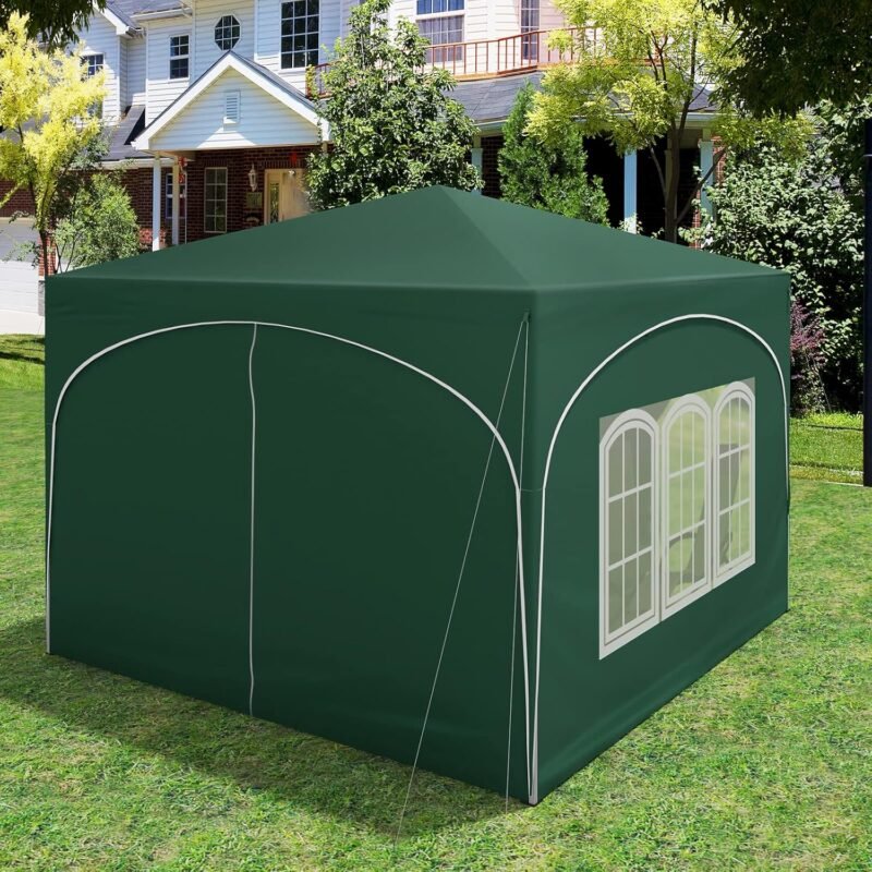 WOLTU Pabellón de Jardín Cenador Plegable Pérgola con Techo Carpa para Exteriores de Tela Oxford, 3x3 m, con Paredes Laterales Altura Ajustable para Camping y Playa,Verde - Imagen 4