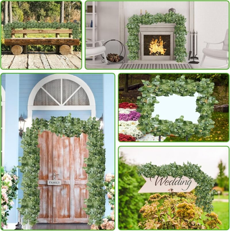 TAIXING 2 Piezas Guirnaldas Artificiales de Eucalipto con Hojas, Eucalipto Artificial Guirnalda Flores, Guirnalda de Eucalipto Artificial para Bodas, Fiestas, Mesas de Comedor, Repisas, Escaleras - Imagen 7