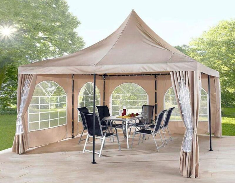 Quick Star - 2 Paredes Laterales con Ventana de PVC para cenador Sahara 4 x 4 m, Color Arena - Imagen 4