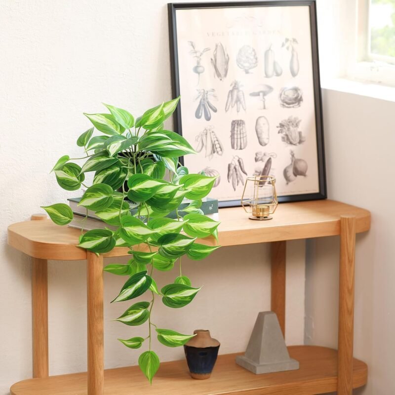 LuckyGreenery Planta falsa artificial de hiedra del diablo, potos dorados, plantas colgantes en maceta para pared, hogar, patio, decoración interior y exterior (26 pulgadas de alto) - Imagen 3