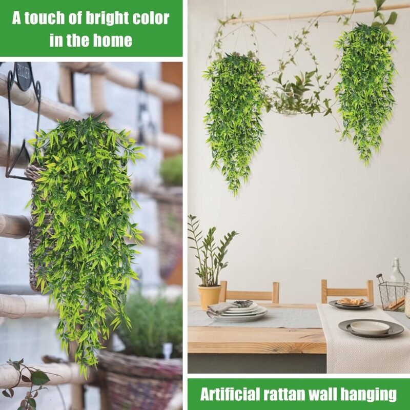 YMIFEEY 4Pcs 82cm Plantas Artificiales Colgantes Hoja de Bambú Plantas Artificiales Decorativas Plantas Falsas de Plástico Planta Colgante Artificiales para Decoración Exterior Interior Pared Boda - Imagen 5